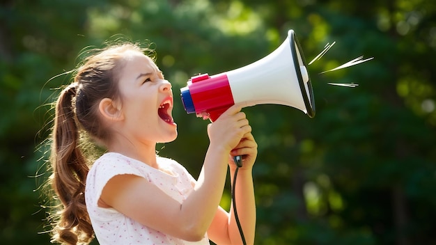 Girl shouting at the megaphone