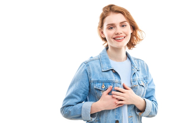 Photo girl shows love and friendship hands on heart