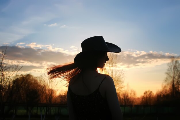 Girl silhouette cowboy