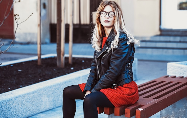 girl sitting on bench