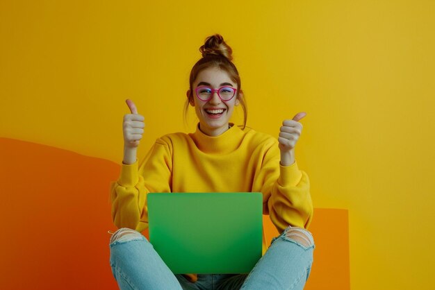 A girl sitting in the desk with a laptop