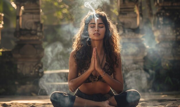 girl sitting doing yoga beautiful light