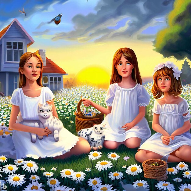 Girl sitting in a field with friends