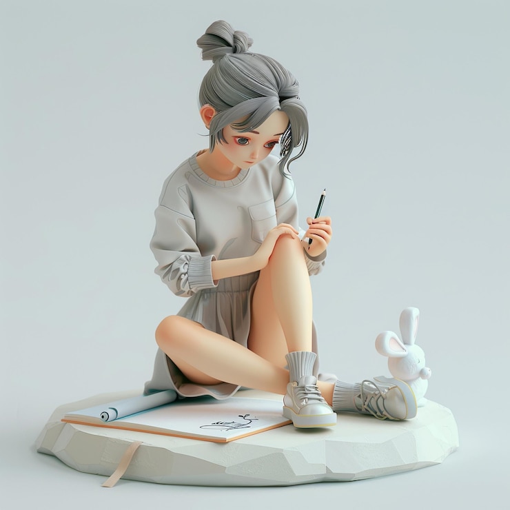 Photo テーブルに座ってノートブックにスケッチを描く女の子