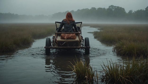 Photo girl sitting on vehicle on the water