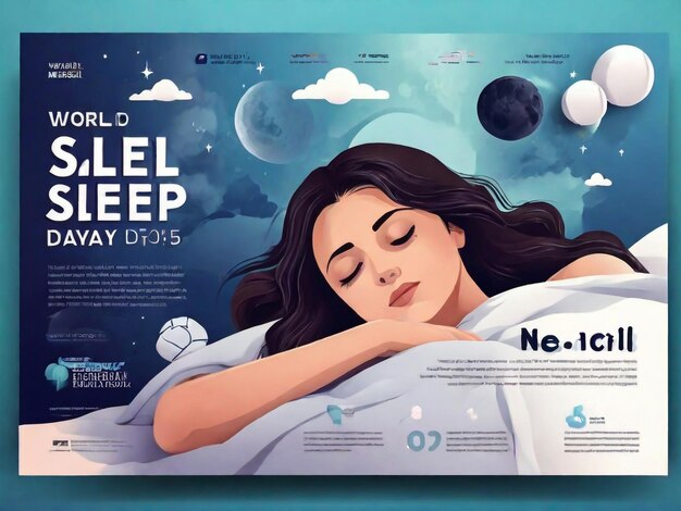 Girl sleeping in bed at night landing page design template