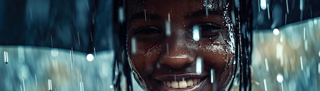 a girl smiles in the rain