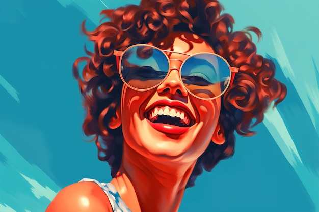 girl smiling on a blue background