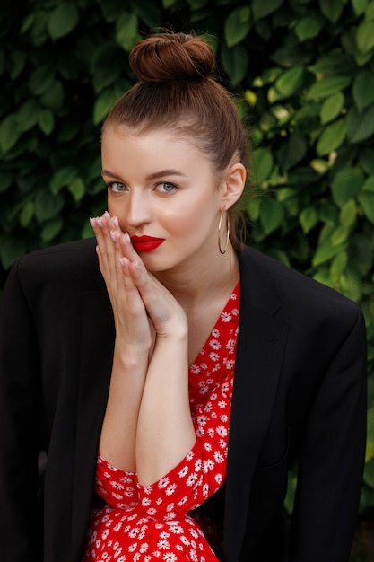 Girl sniffs her hands. spa