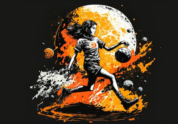 A girl in a soccer uniform is kicking a ball.