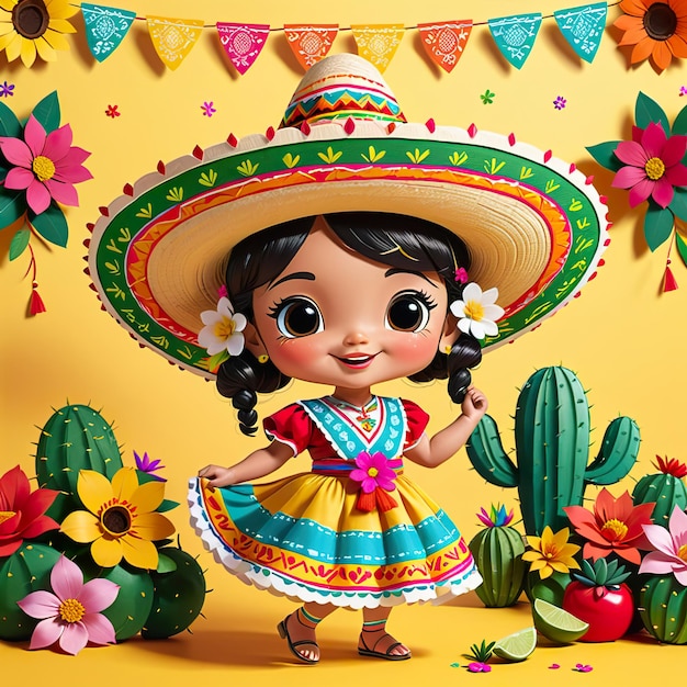 A girl in a sombrero