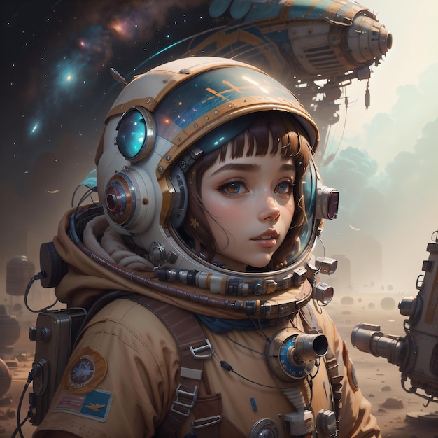 A girl in a space suit with a gun