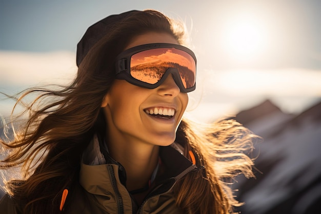 Girl in sports glasses for alpine skiing