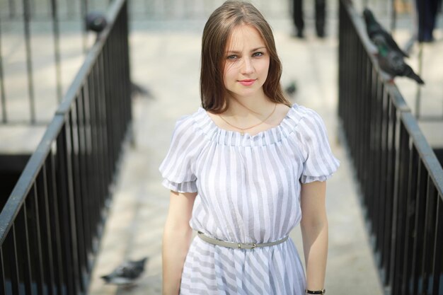 A girl in a spring green park