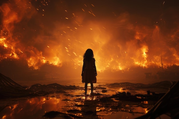 Девушка, стоящая перед огнем, ай
