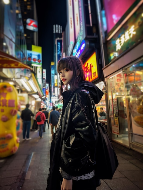 Girl standing at futuristic street