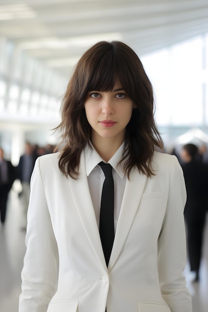 girl standing in white suit