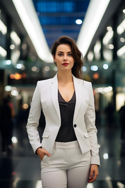 girl standing in white suit