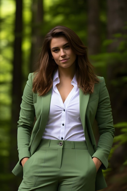 girl standing in white suit