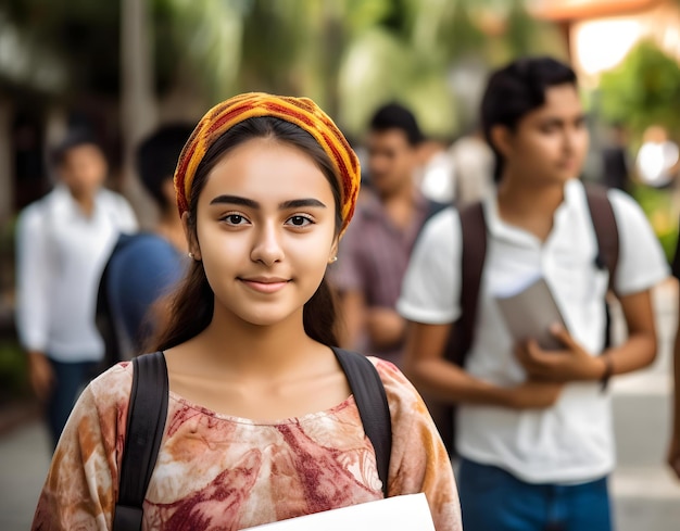 Photo a girl stands in a crowd of students