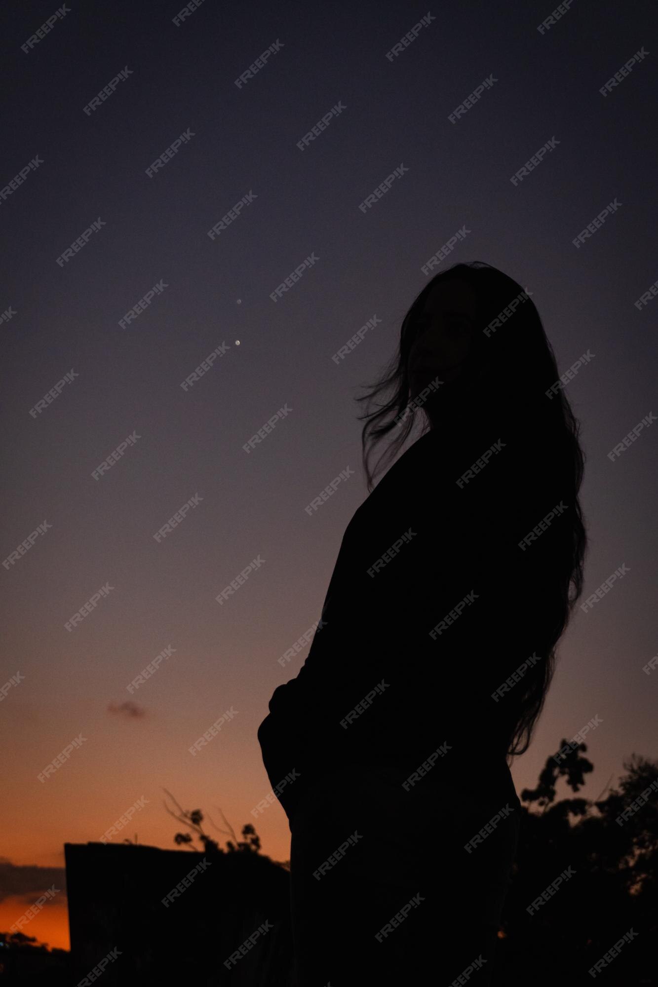 Sad Female Profile Silhouette On Stars Sky, Monochrome Image Stock Photo,  Picture and Royalty Free Image. Image 52073129.
