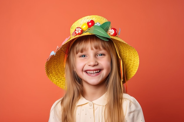 A girl in a straw hat with a flower on it