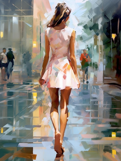 A girl on street painting illustration image