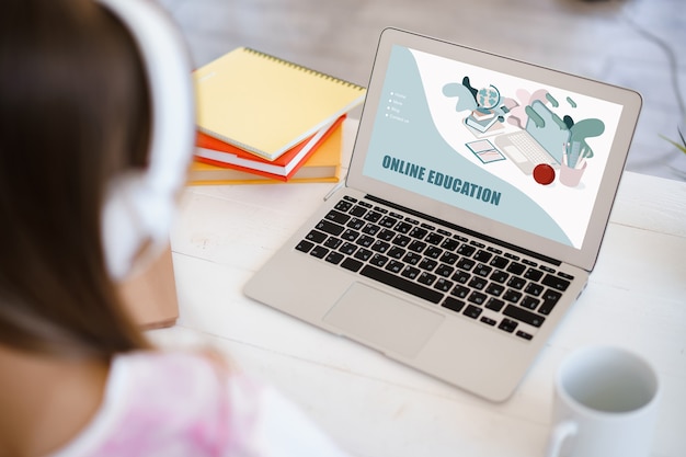 Premium Photo | Girl student elearning distance training course study at home on laptop Premium Photo | Girl student elearning distance training course study at home on laptop
