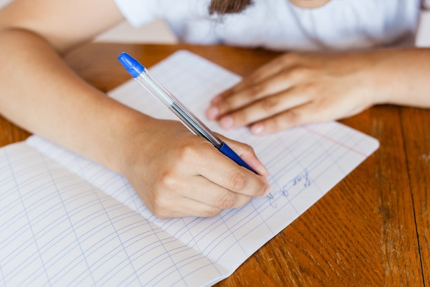 Girl student school teaches lessons, tasks for school, school