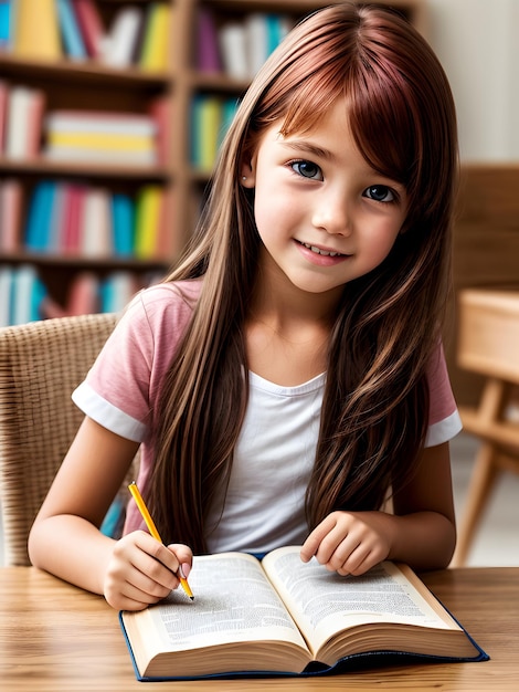 Girl Studying Books At Home AI Generative