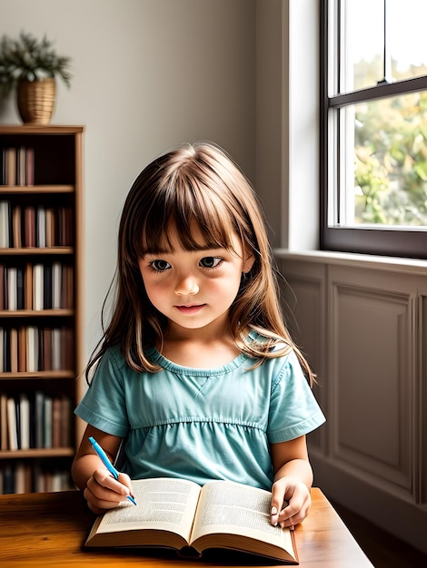 Girl Studying Books At Home AI Generative