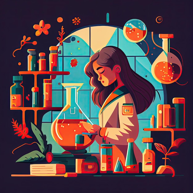 Girl studying science Illustration Generative AI