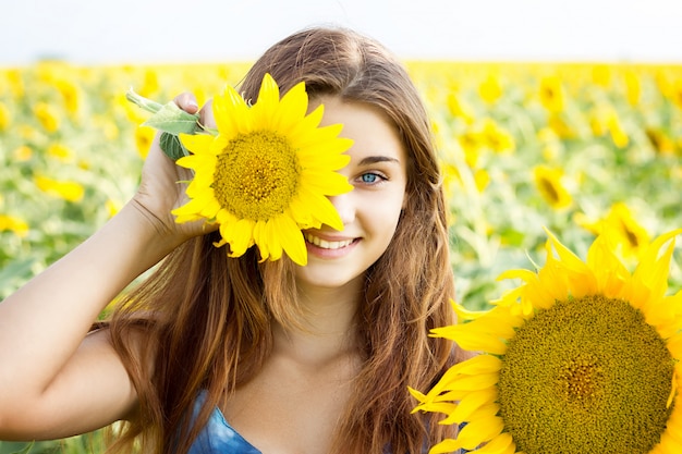 The girl in the sunflower field , the big , emotional girl