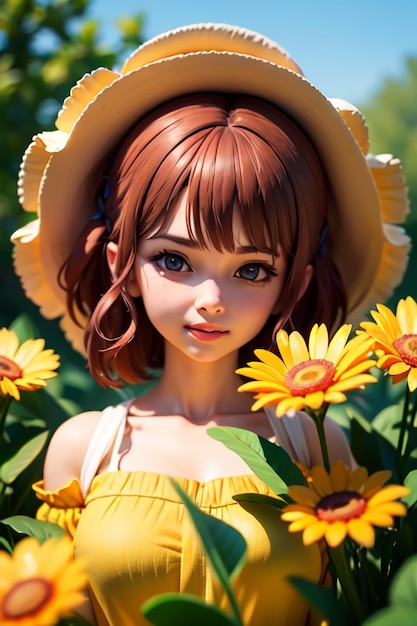 A girl in a sunflower field