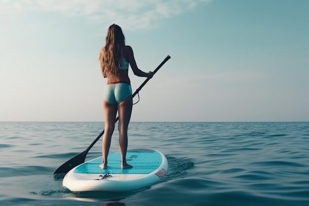 Girl on sup board Created with generative Ai technology