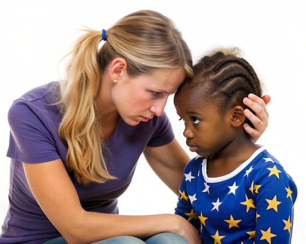 Photo a girl taking care of a scared troubled child