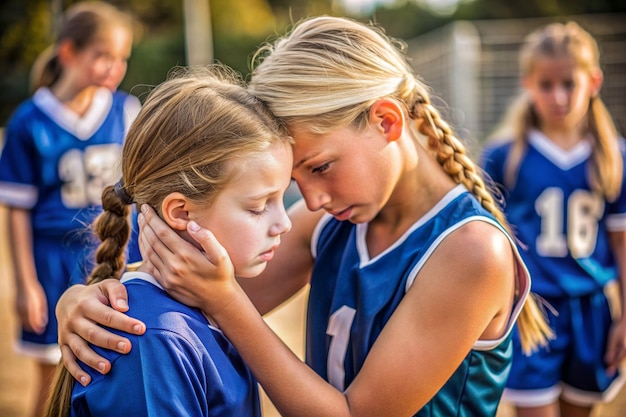 Photo a girl taking care of a troubled teammate