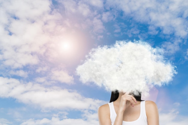 Girl in tank top with cloud around head