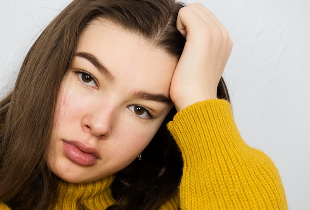 Girl teen brunette close-up face