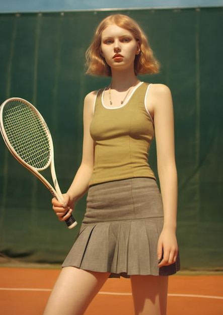 Girl On Tennis Court wearing a short skirt and sunglasses