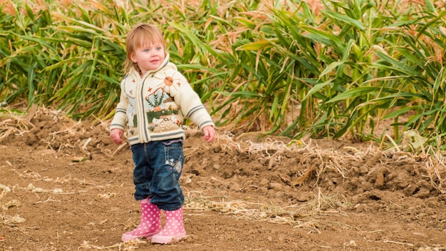 Girl toddler on the farm.