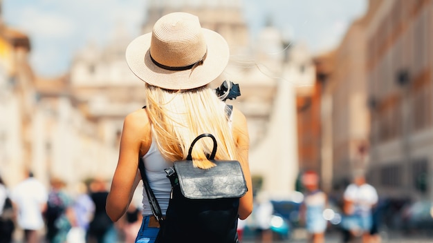 Girl tourist exploring new city