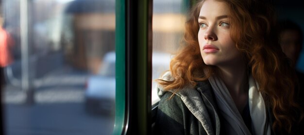 girl on the train looking out the window Generative AI