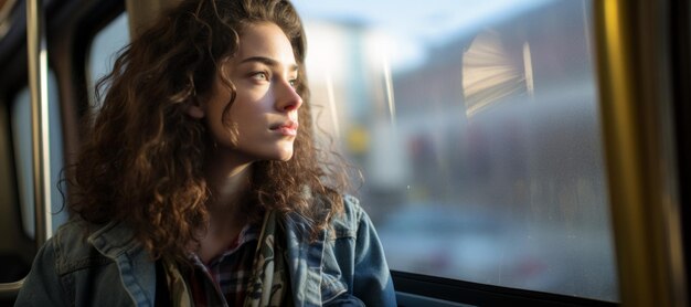 girl on the train looking out the window Generative AI