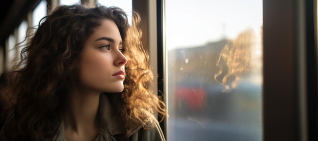 girl on the train looking out the window Generative AI