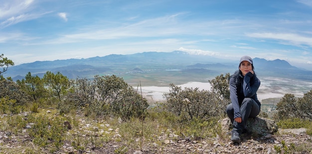 Girl travel in mountains alone