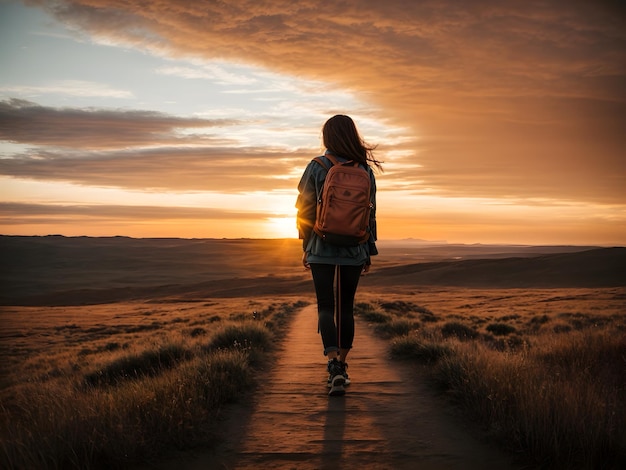 Photo a girl traveling alone independently and confidently with a backpack