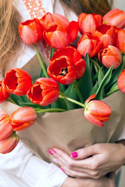 Girl and tulips