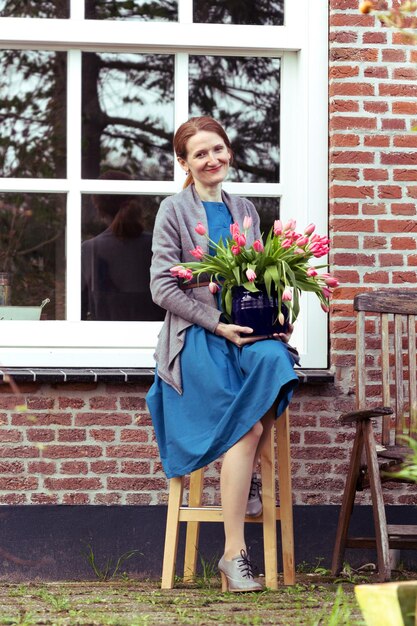 Girl and tulips