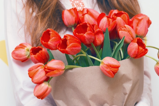 Girl and tulips